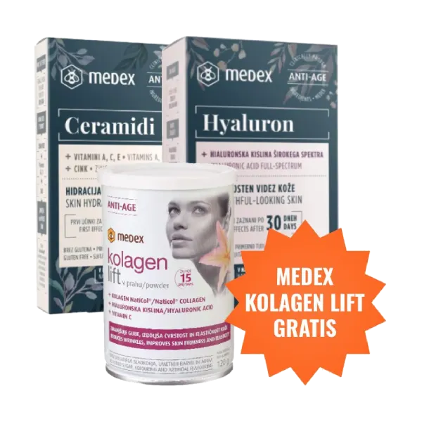 Medex Hijaluronska kiselina, Ceramidi vitamini A, C, E i cink + poklon Medex Kolagen Lift u prahu