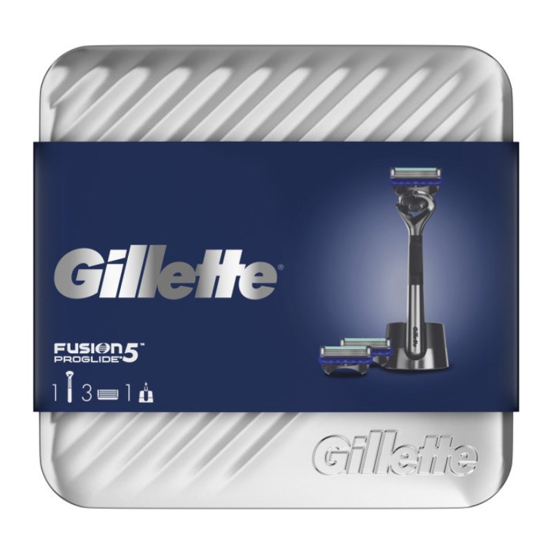 Gillette poklon paket brijač Fusion5 ProGlide Chrome + 2 zamjenske britvice + 1 postolje