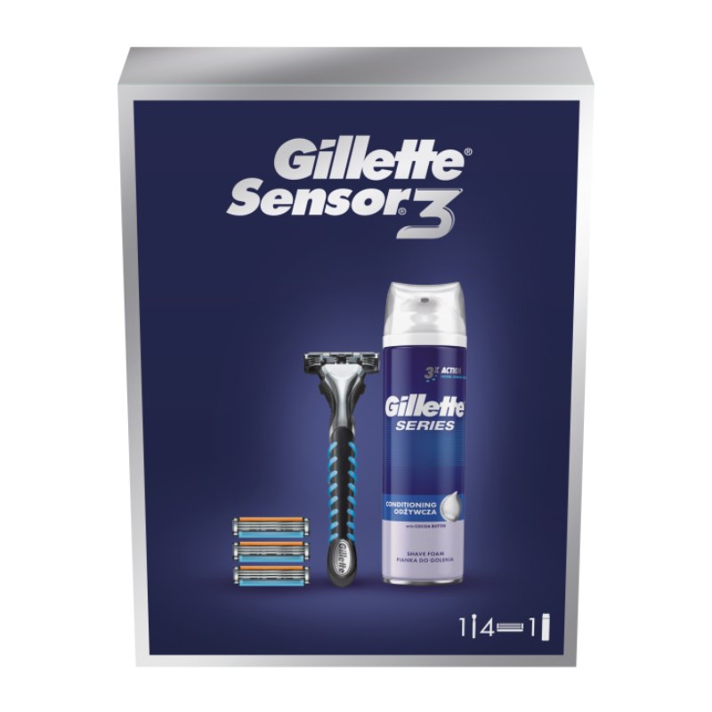 Gillette poklon paket brijač Sensor3 + 3 zamjenske britvice + pjena za brijanje