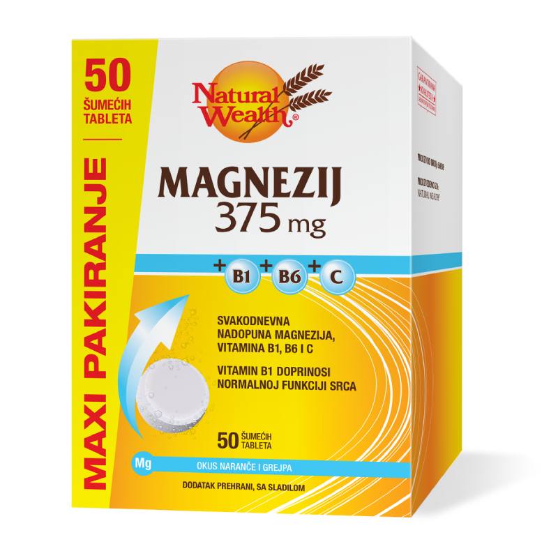 Natural Wealth MAXI Magnezij 375 mg +B1+B6+C slika