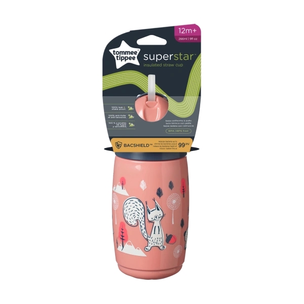 Tommee Tippee® superstar™ Insulated termo čaša sa silikonskom slamkom na izvlačenje roza 2