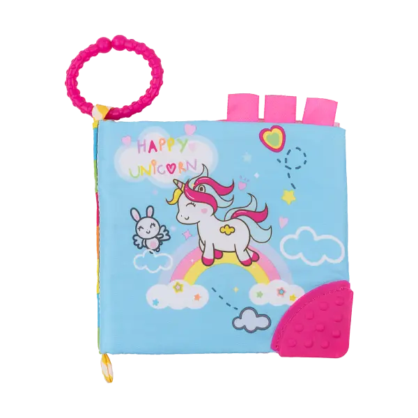 Kikka Boo edukativna platnena knjiga sa grickalicom Happy Unicorn
