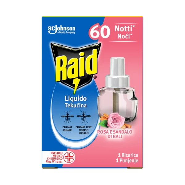 Raid® tekućina za električni aparatić miris ruže i sandalovine 60 noći