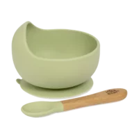 InterBaby silikonska zdjelica + žlica zelena