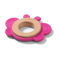 BabyOno silikonsko drvena grickalica za zube Leptir roza