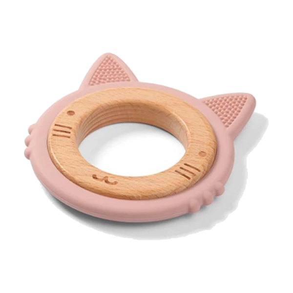 BabyOno silikonsko drvena grickalica za zube Maca roza